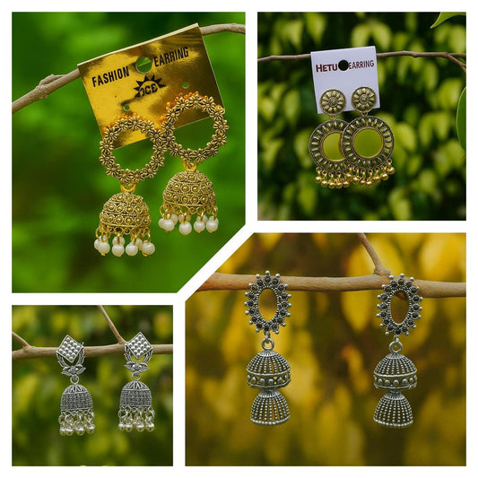 Silver Oxidised Earrings @4 Pair